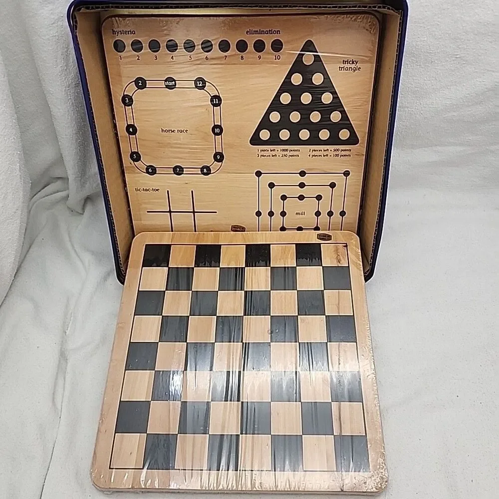 Game REGAL 12 SET Solid Wood Board & Pieces Chess Checkers Backgammon Mill NEW